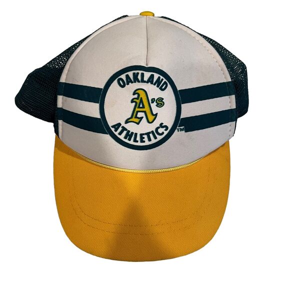 Oakland Athletics Vintage 80s Split Bar Adjustable Strapback Trucker Cap Hat - Picture 1 of 4